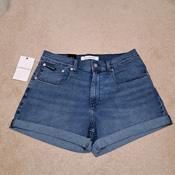 New! Calvin Klein Denim Shorts Women's Size 32 Blue High Rise Stretch Casual - Picture 1 of 10
